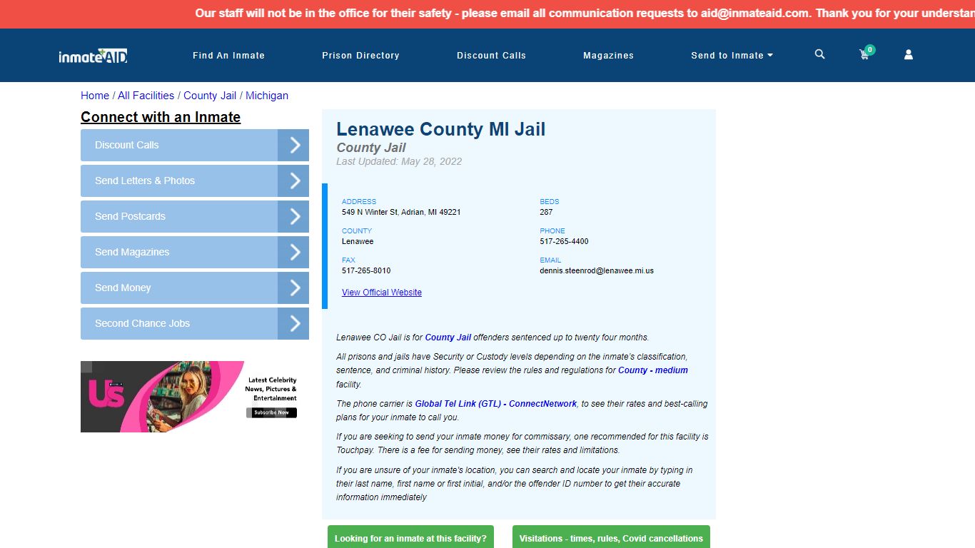 Lenawee County MI Jail - Inmate Locator - Adrian, MI