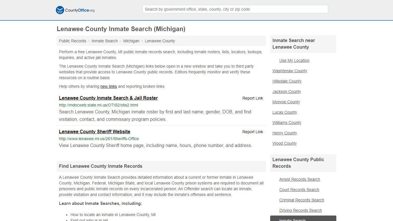 Inmate Search - Lenawee County, MI (Inmate Rosters & Locators)